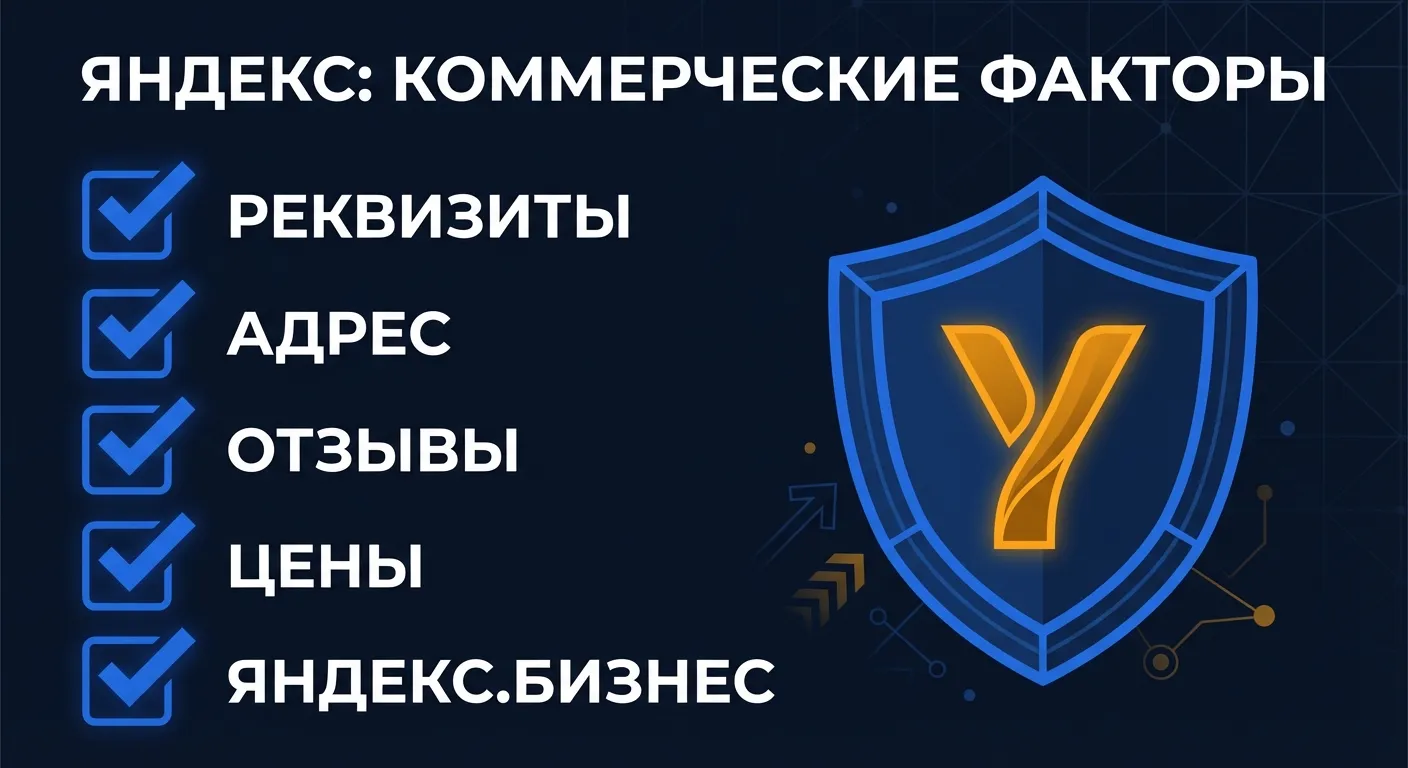 Инфографика: коммерческие факторы ранжирования Яндекса - реквизиты, адрес, отзывы, цены, Яндекс.Бизнес
