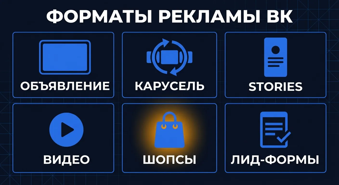 Сравнение форматов рекламы ВКонтакте: объявления, карусель, видео, Stories, шопсы, лид-формы - выбор формата